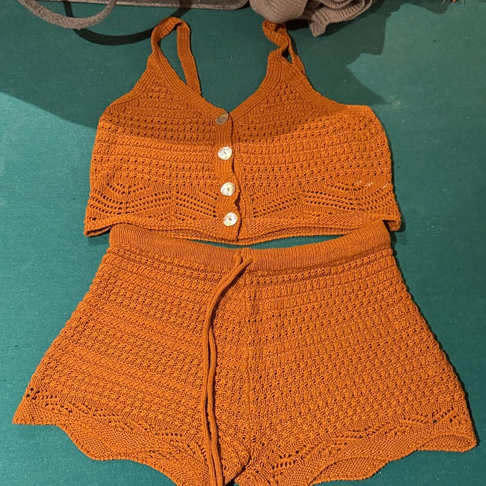 Orangy/brown Crochet Top and Shorts Set
